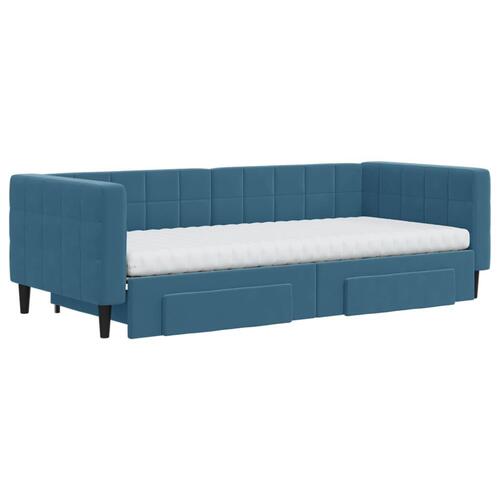 Daybed med udtræk og skuffer 90x200 cm velour blå