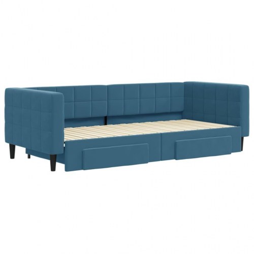 Daybed med udtræk og 2 skuffer 90 x 200 cm - blå velour