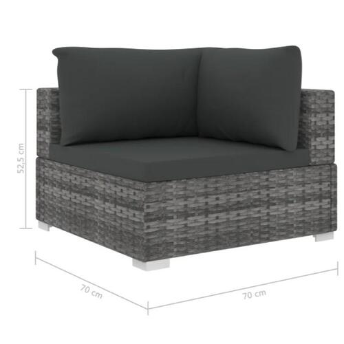 Haveloungesæt i 4 dele med hynder polyrattan grå