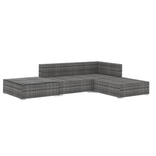 Haveloungesæt i 4 dele med hynder polyrattan grå