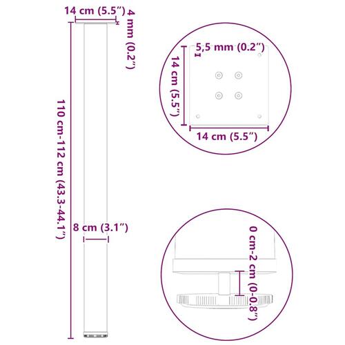 Sofabordben 4 stk. naturstål 110-112 cm stål