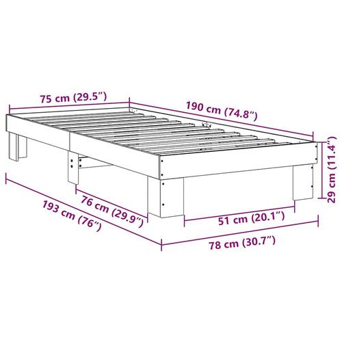 Sengeramme uden madras 75x190 cm Massivt træ Eg