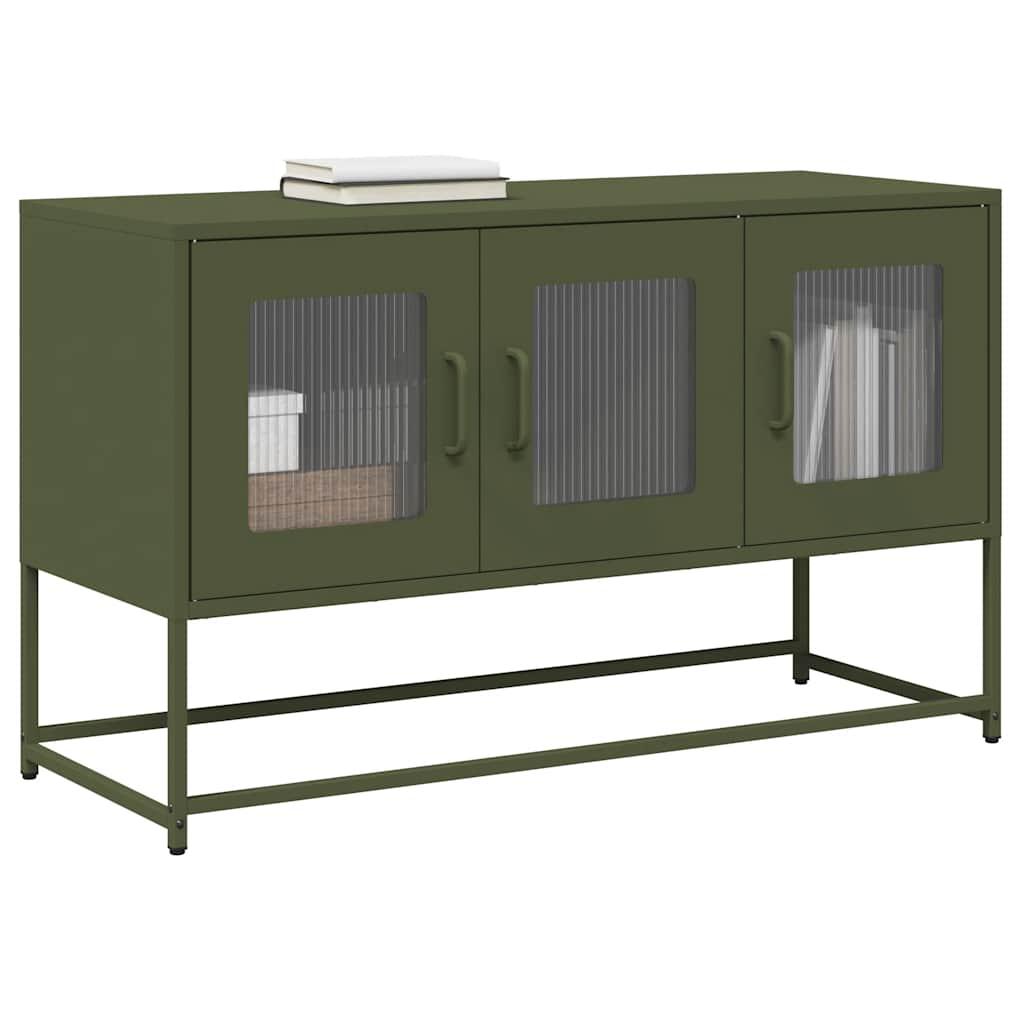 Tv-bord 100,5x39x60,5 cm koldvalset stål olivengrøn