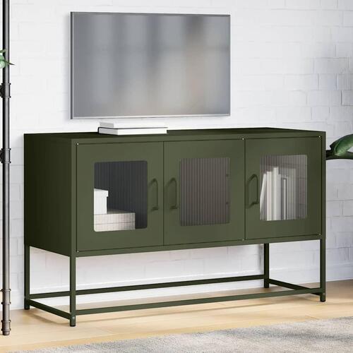 Tv-bord 100,5x39x60,5 cm koldvalset stål olivengrøn