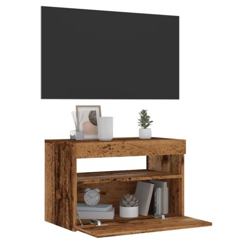 Tv-bord med LED-lys 60×35×40 cm - konstrueret træ, antikt træ
