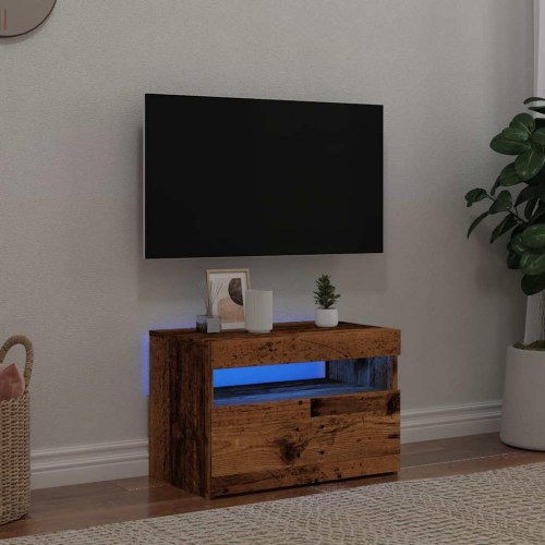 Tv-bord med LED-lys 60×35×40 cm - konstrueret træ, antikt træ