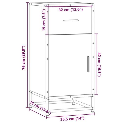 Skuffeskab 35,5x35x76 cm konstrueret træ og metal sort