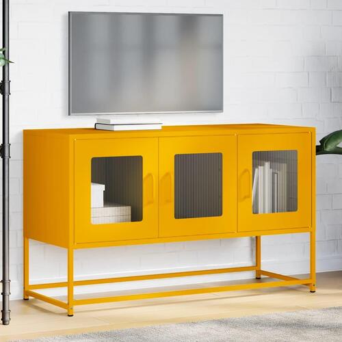 Tv-bord 100,5x39x60,5 cm koldvalset stål sennepsgul