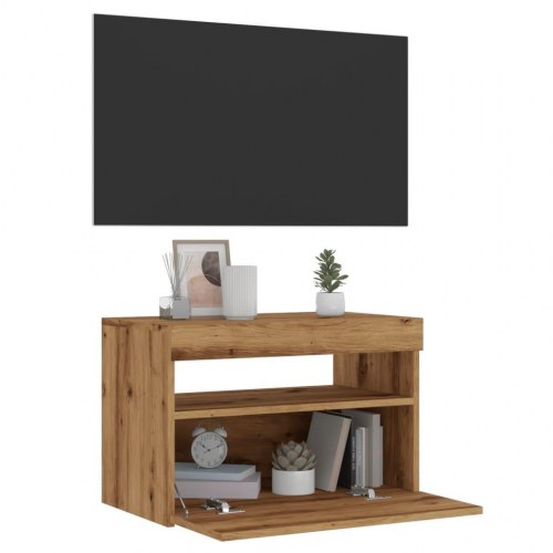 Tv-bord med LED-lys - 60×35×40 cm i konstrueret træ, kunsteg