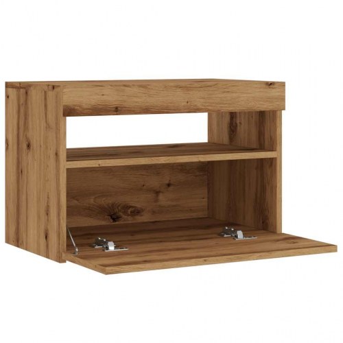 Tv-bord med LED-lys - 60×35×40 cm i konstrueret træ, kunsteg