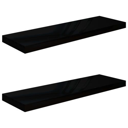 Svævehylder 2 stk. 80x23,5x3,8 cm MDF sort højglans