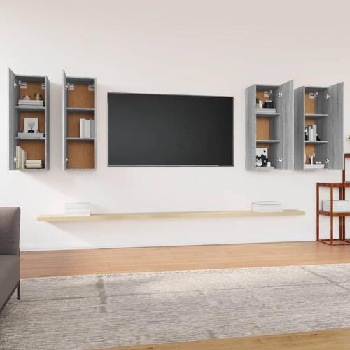 Tv-skabe 4 stk. 30,5x30x90 cm konstrueret træ grå sonoma-eg