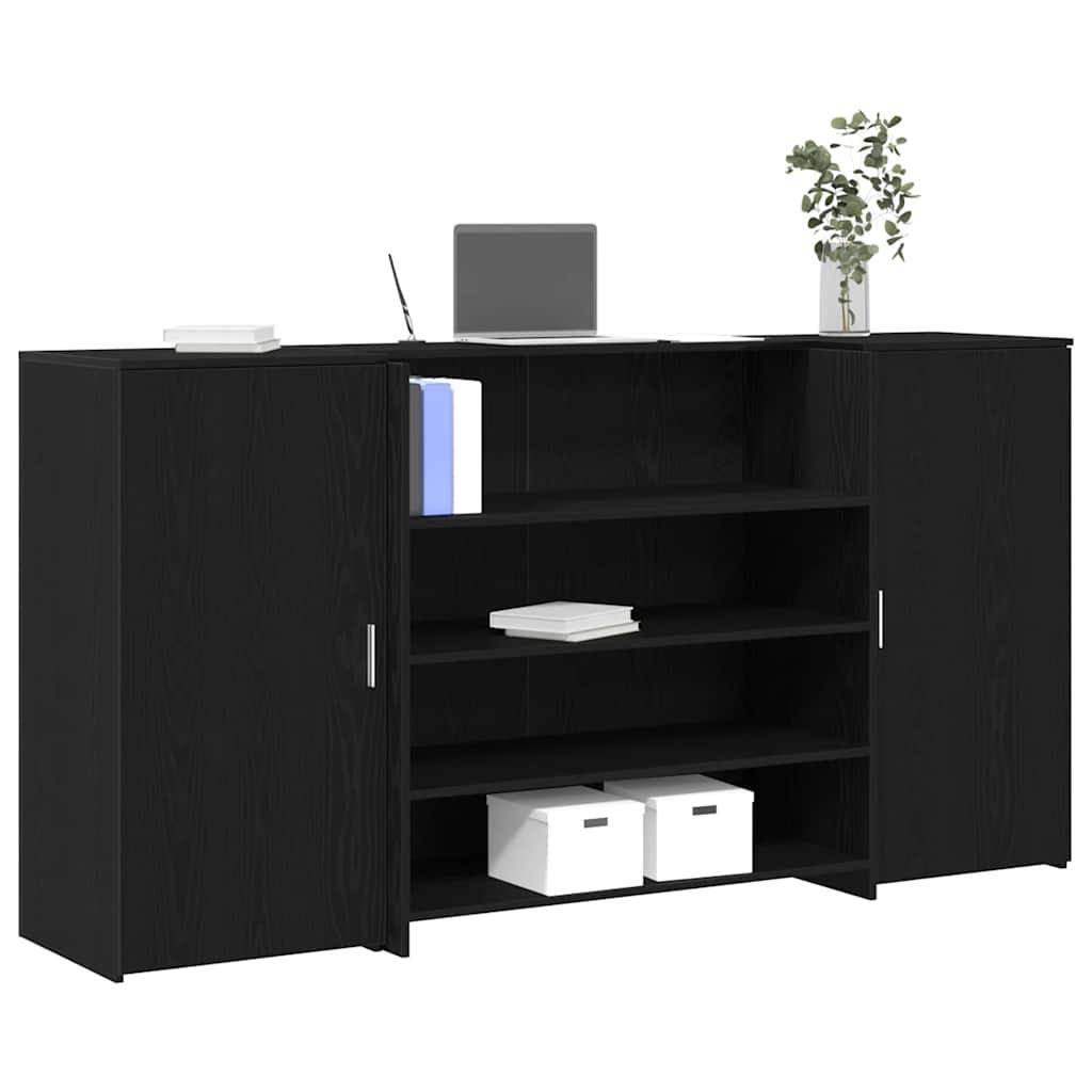 Receptionsdisk i sort egetræ 200 x 50 x 103,5 cm med opbevaringsskabe billede