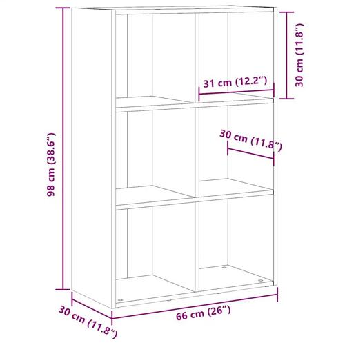 Bogreol/skænk 66x30x98 cm konstrueret træ egetræ