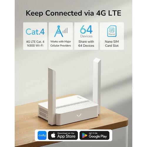 Cudy LT300_EU 4G router - Hvid, Wi‑Fi 4, RJ45 LAN
