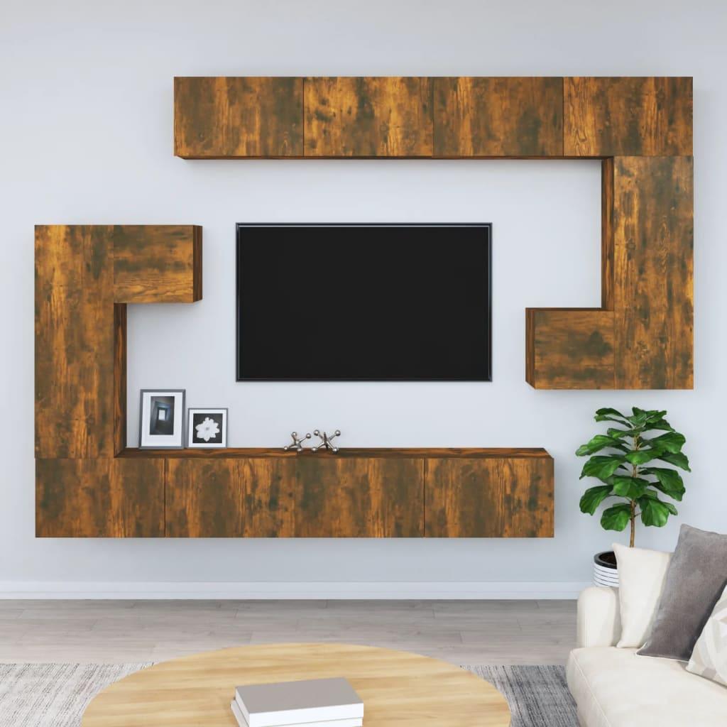 Væghængt tv-bord 37x37x72 cm konstrueret træ røget egetræ