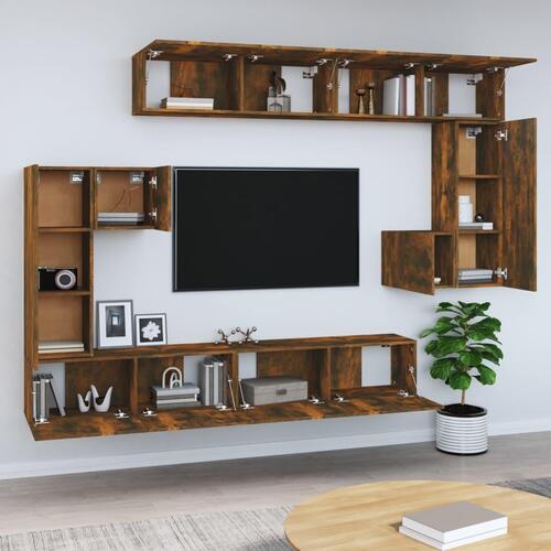 Væghængt tv-bord 37x37x72 cm konstrueret træ røget egetræ