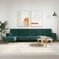 Sovesofa med chaiselong 271x140x70 cm velour mørkegrøn