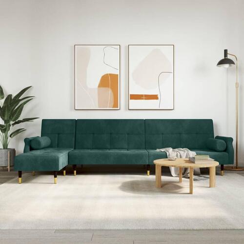 Sovesofa med chaiselong 271x140x70 cm velour mørkegrøn