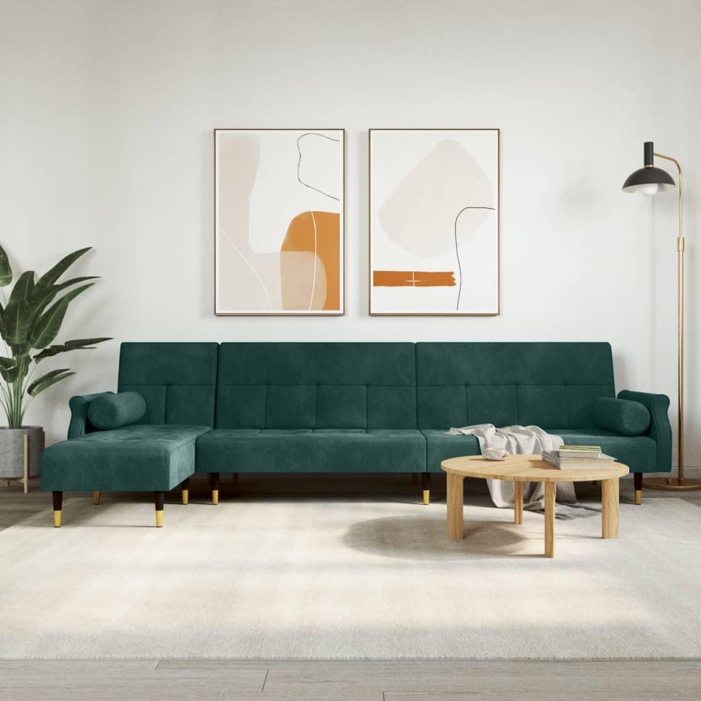 Sovesofa med chaiselong 271x140x70 cm velour mørkegrøn