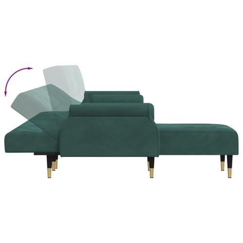 Sovesofa med chaiselong 271x140x70 cm velour mørkegrøn
