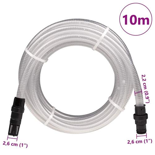 Sugeslange med messingkoblinger 1" 10 m PVC Transparent