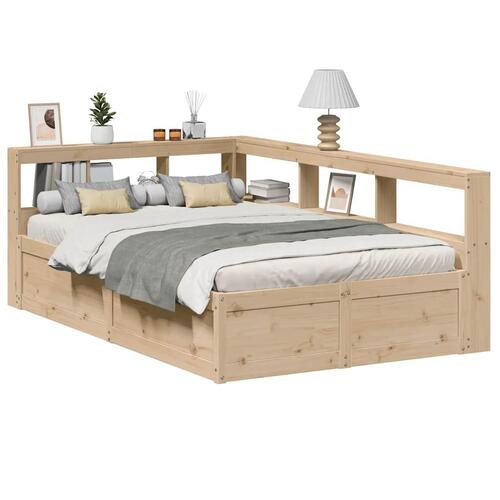 Seng med reol uden madras 135x190 cm massivt fyrretræ