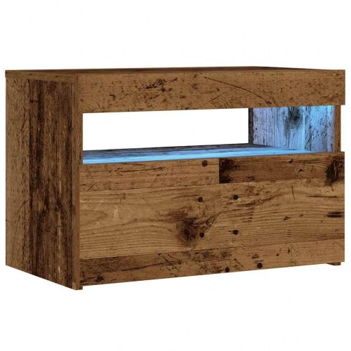 Sengeskab med LED-lys - antikt trælook 60×35×40 cm, konstrueret træ