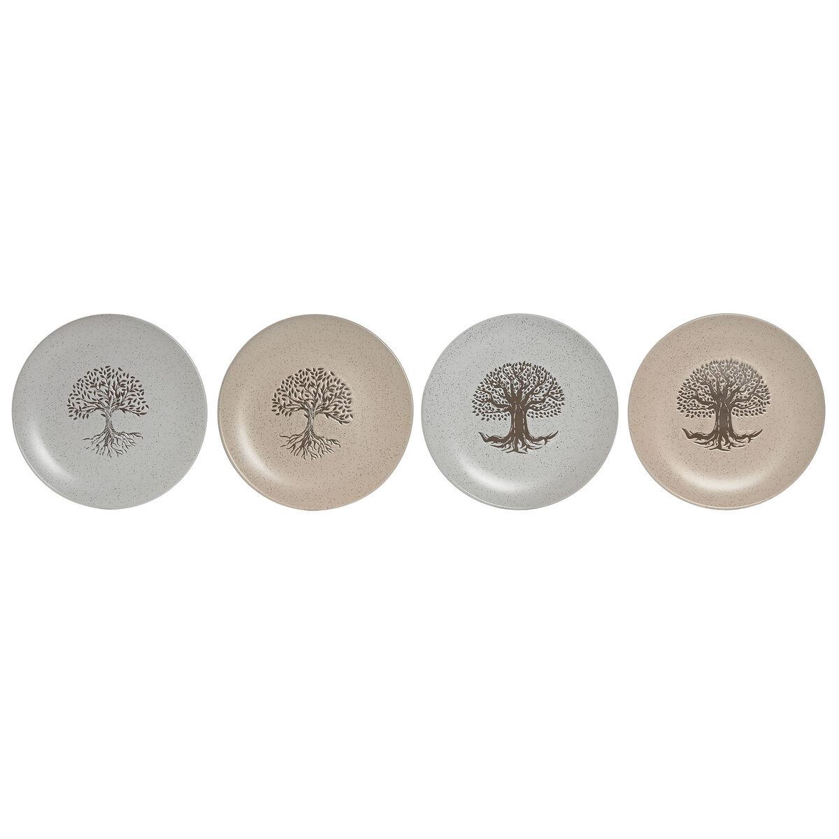 Flad middagstallerken - hvid/beige stentøj, 20 × 20 × 2,5 cm (traditionel)