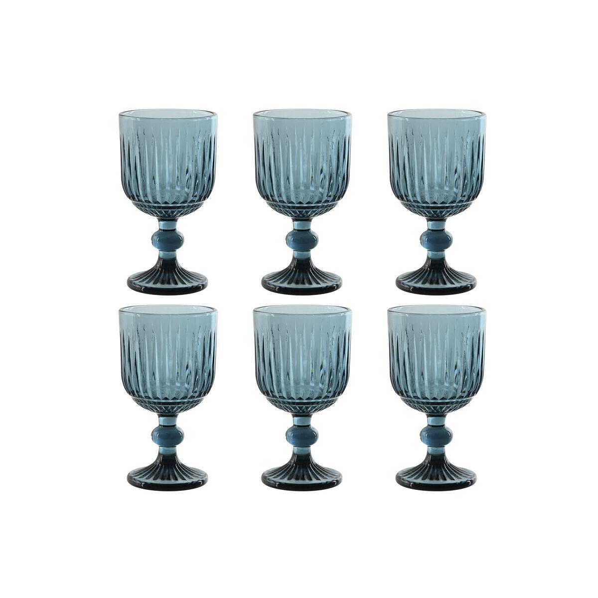 Sæt med glas Home ESPRIT Blå Krystal 8 x 8 x 14,5 cm (6 enheder)