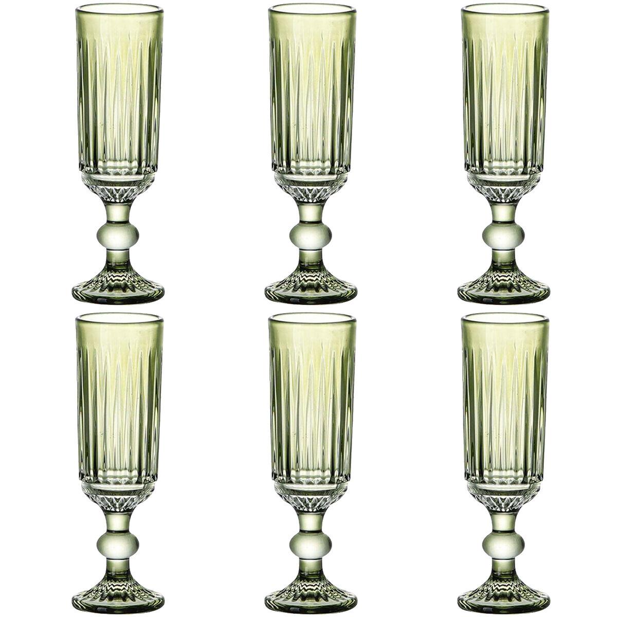 Sæt med glas Home ESPRIT Grøn Krystal 6 x 6 x 18,4 cm (6 enheder)