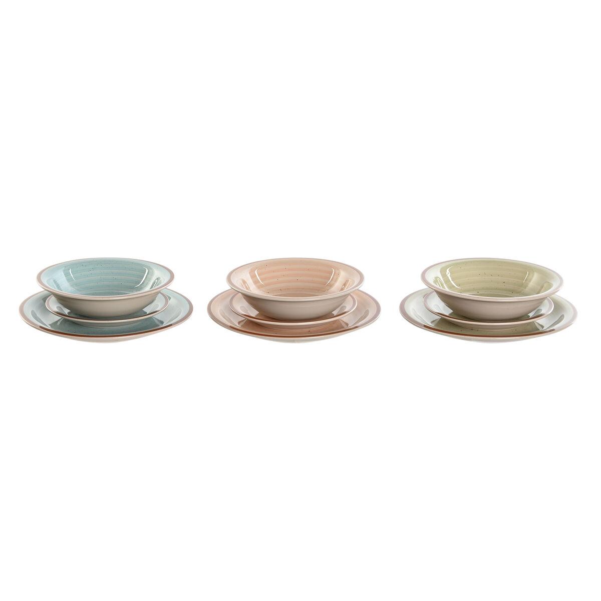 Spisestel Home ESPRIT Blå Grøn Multifarvet Pink Rav Stentøj 26,5 x 26,5 x 3 cm 27,5 x 27,5 x 3 cm 18 Dele