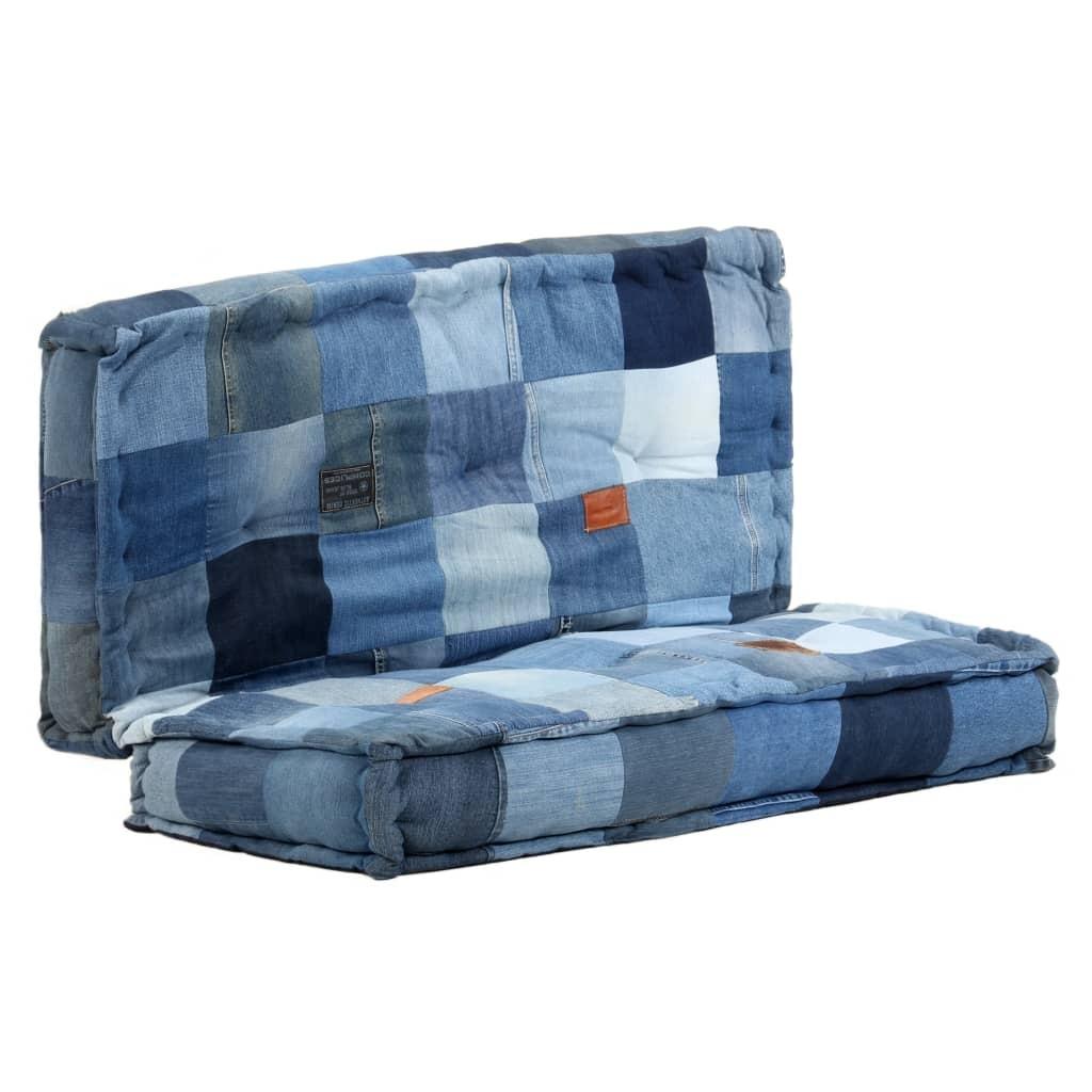 Gulvhynde 100x100x20 cm firkantet denim-patchwork