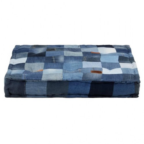 Gulvhynde 100x100x20 cm firkantet denim-patchwork