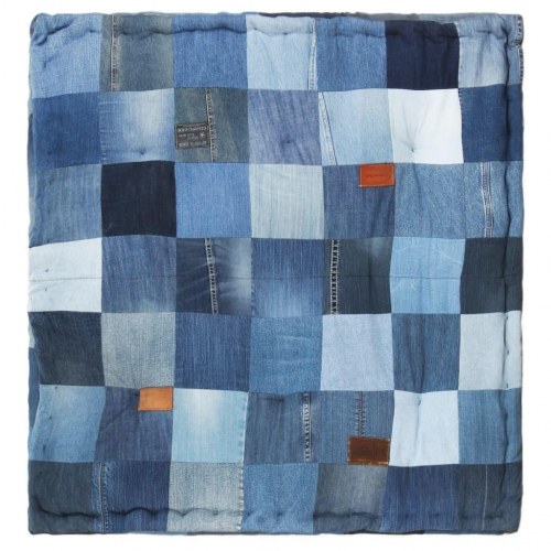 Gulvhynde 100x100x20 cm firkantet denim-patchwork