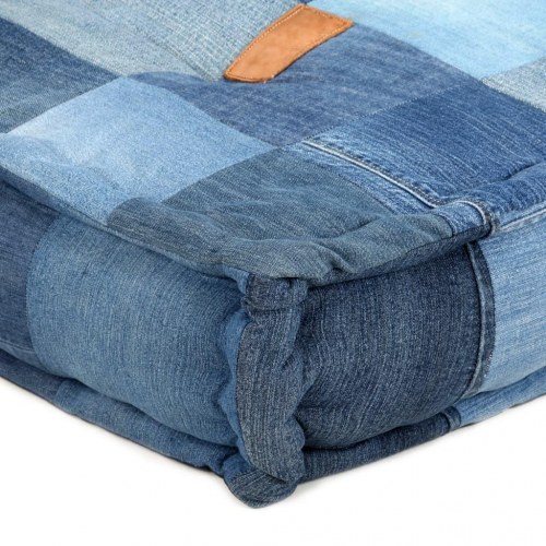 Gulvhynde 100x100x20 cm firkantet denim-patchwork