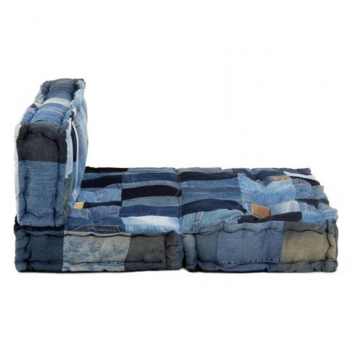 Hynder til pallesofa 2 dele denim-patchwork blå