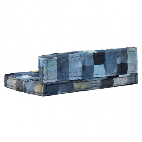 Hynder til pallesofa 2 dele denim-patchwork blå