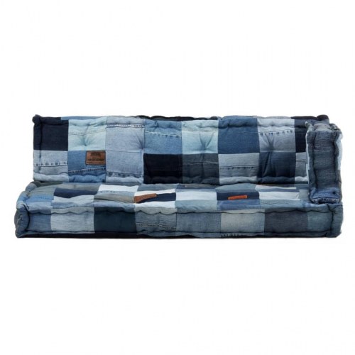 Hynder til pallesofa 3 dele denim-patchwork blå