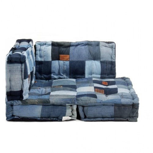Hynder til pallesofa 3 dele denim-patchwork blå