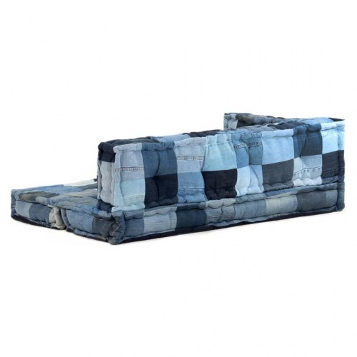 Hynder til pallesofa 3 dele denim-patchwork blå