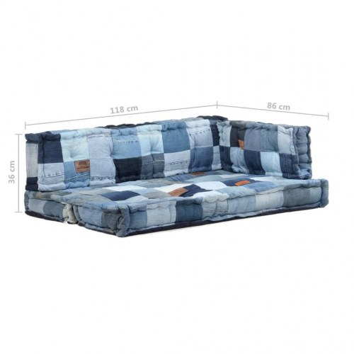 Hynder til pallesofa 3 dele denim-patchwork blå