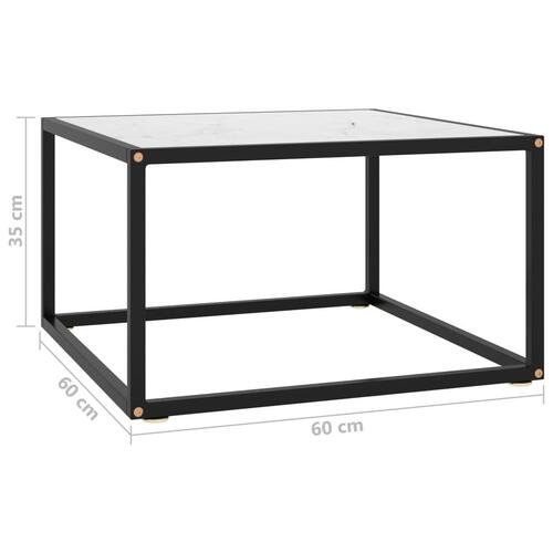 Sofabord 60x60x35 cm hvidt marmorglas sort