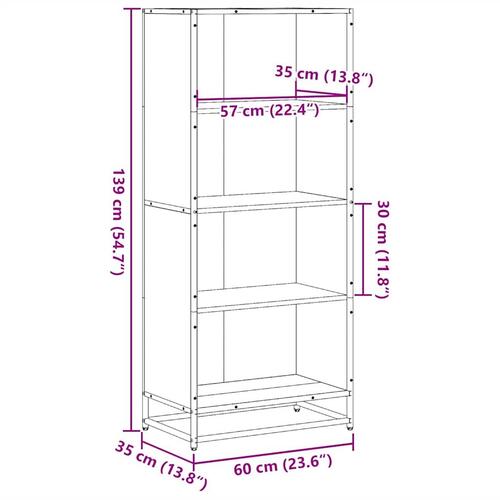 Bogreol 60x35x139 cm konstrueret træ brun egetræsfarve