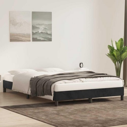 Sengeramme i fløjl - 160×210 cm, sort, med lamelbund