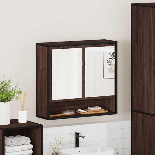 Badeværelsesskab + spejl 65x20x60 cm konstrueret træ brunt eg