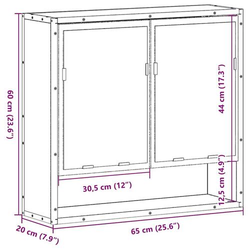Badeværelsesskab + spejl 65x20x60 cm konstrueret træ brunt eg