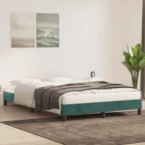Sengeramme uden madras 160x220 cm fløjl mørkegrøn