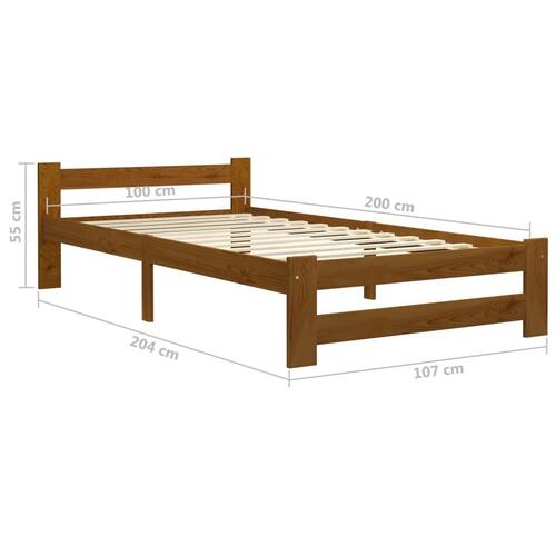 Sengestel 100x200 cm massivt fyrretræ honningbrun