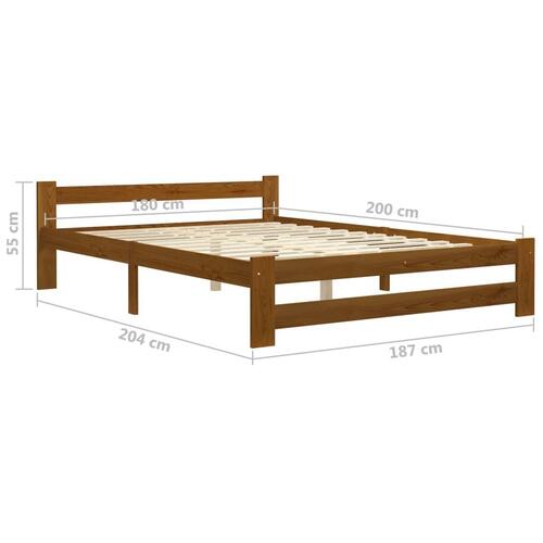 Sengestel 180x200 cm massivt fyrretræ honningbrun